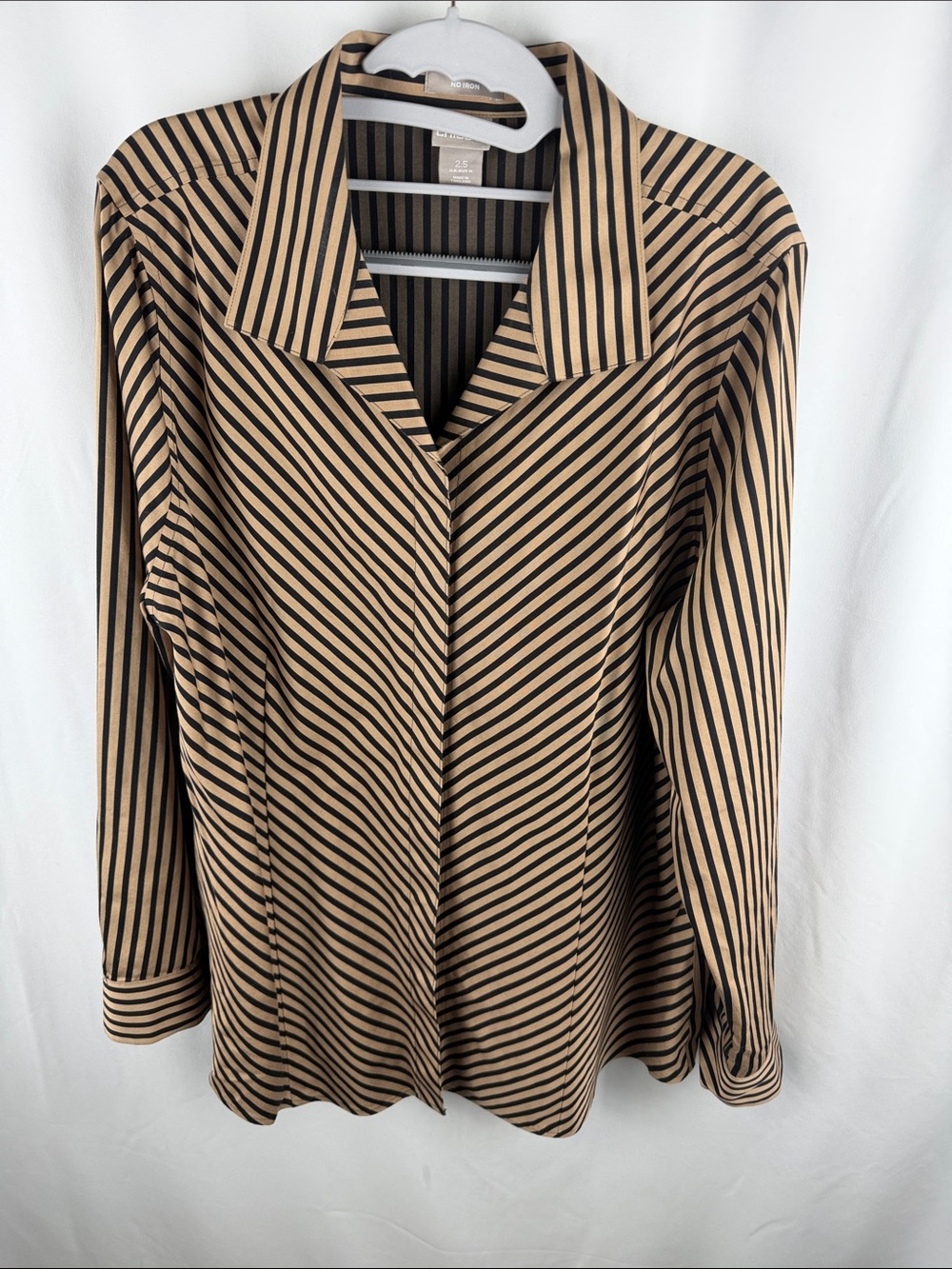 Chico's Black & Tan Diagonal Stripe Button-Down Shirt
